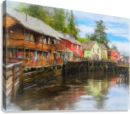 Painting of Creek Street wharf in Ketchikan Alaska  Canvas Print