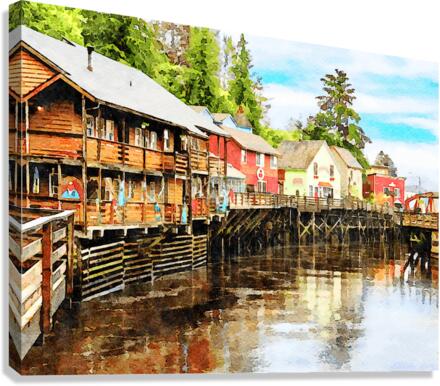 Painting of Creek Street wharf in Ketchikan Alaska  Impression sur toile