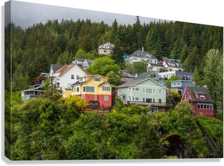 Colorful hillside homes above the town of Ketchikan Alaska  Canvas Print