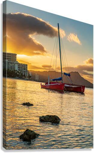 Sunrise over Diamond Head from Waikiki Hawaii Canvas Print