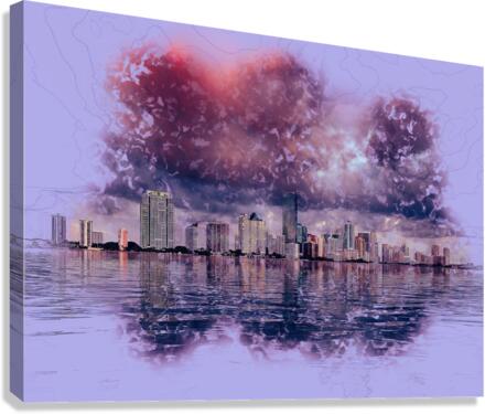 Dawn view of Miami Skyline reflected in water  Canvas Print