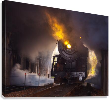 Dramatic 1916 Baldwin Steam locomotive enters tunnel Canvas Print