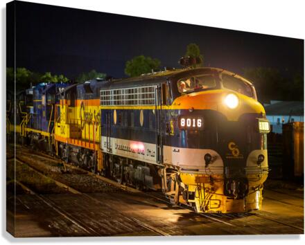 Diesel railroad engine at night  Canvas Print
