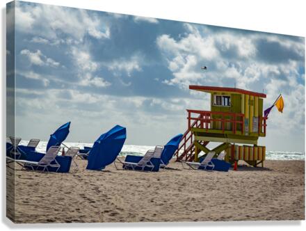 Yellow and green lifeguard station on Miami beach  Canvas Print