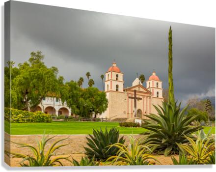 Cloudy stormy day at Santa Barbara Mission  Impression sur toile