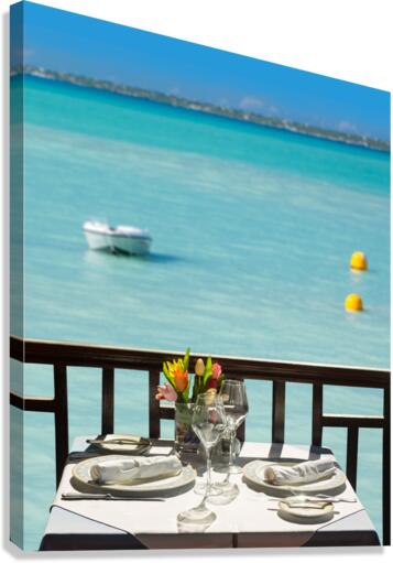 Table setting exterior restaurant in sunshine  Canvas Print