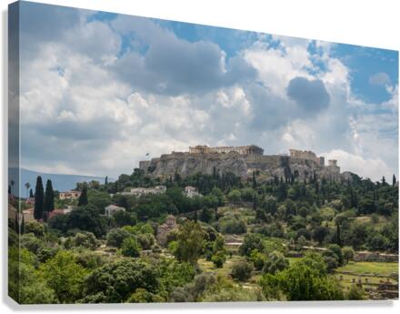 Acropolis hill rises above Greek Agora in Athens  Canvas Print