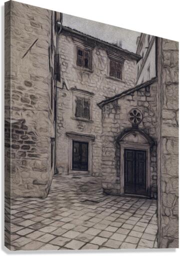Narrow streets in Kotor in charcoal  Canvas Print