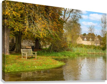 Seat overlooking deep ford in Shilton Oxford  Canvas Print