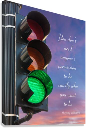 Green light on traffic signal against sunrise as concept  Canvas Print