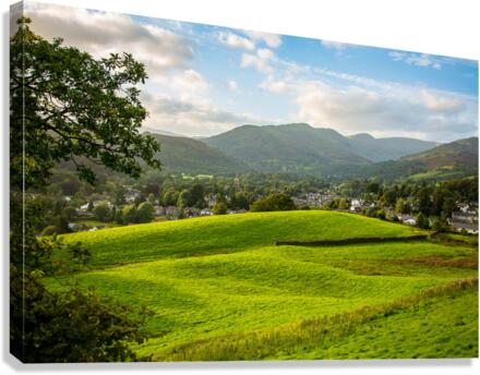 View over fields to Ambleside Lake District  Canvas Print
