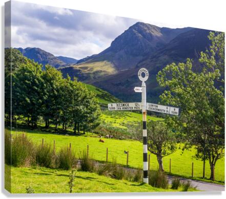Buttermere road sign in english lake district Canvas Print