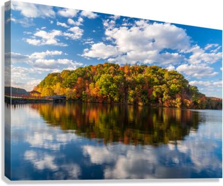 Perfect reflection of fall leaves in Cheat Lake  Canvas Print