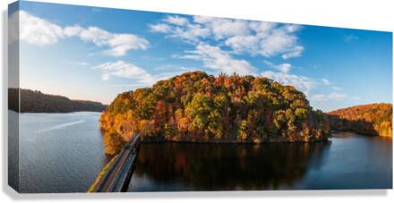 Perfect reflection of fall leaves in Cheat Lake  Impression sur toile