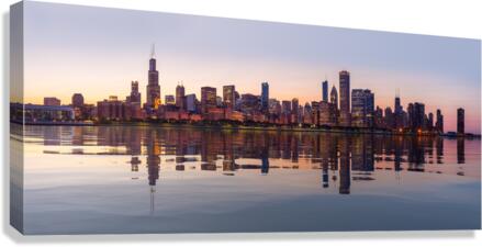 Sunset over city skyline Chicago from Observatory  Impression sur toile