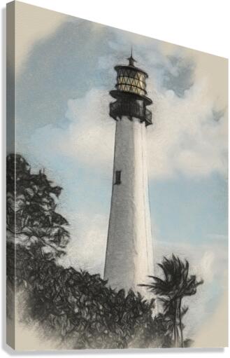 Charcoal sketch Cape Florida lighthouse   Canvas Print