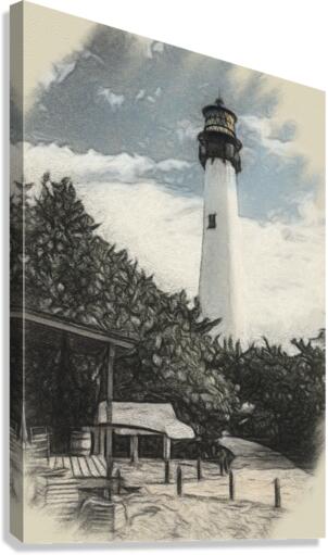 Cape Florida lighthouse in colorized charcoal  Canvas Print