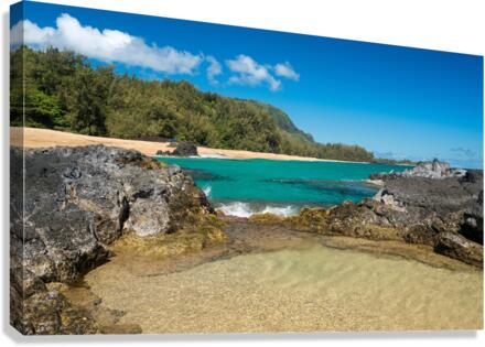 Lumahai Beach Kauai with waves flowing into pool  Impression sur toile