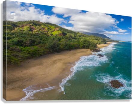 Aerial drone shot of Lumahai Beach on the north shore of Kauai i  Canvas Print