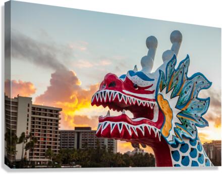 Carved head of dragon canoe in Waikiki  Impression sur toile
