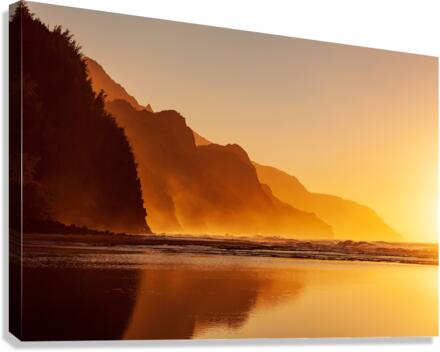 Misty sunset on Na Pali coastline  Canvas Print