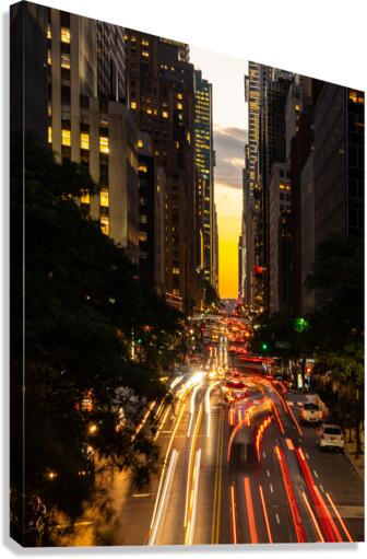 Traffic streams on 42nd street in NY after sunset Canvas Print