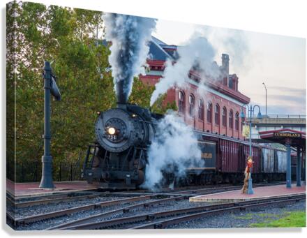 Steam train in Cumberland station  Canvas Print