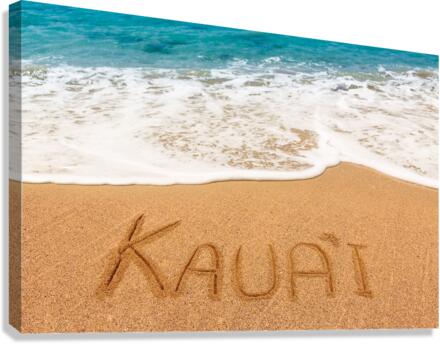 Kauai written in sandy beach  Canvas Print