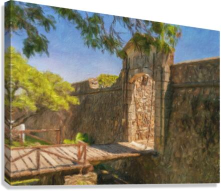 Oil painting of gate in town walls in Colonia del Sacramento  Canvas Print