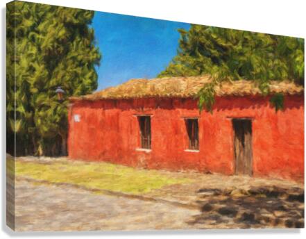 Oil painting of red house in Colonia del Sacramento  Canvas Print