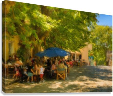 Oil painting of town square cafe in Colonia del Sacramento  Impression sur toile