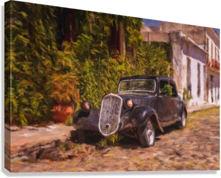 Oil painting of old car in Colonia del Sacramento  Canvas Print