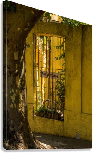 Window to courtyard of antique shop in Colonia del Sacramento  Impression sur toile