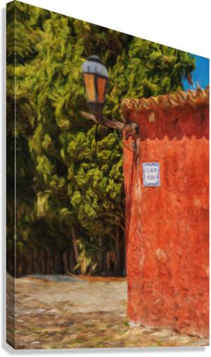 Oil painting of street lantern in Colonia del Sacramento  Canvas Print