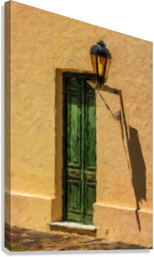 Oil painting of green door in Colonia del Sacramento  Canvas Print
