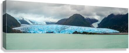 Amalia Glacier towers over large rocks and trees in Patagonia  Canvas Print