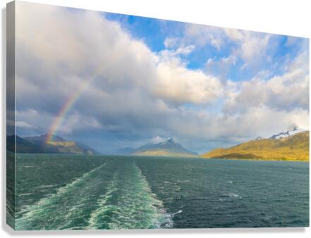Panorama of Beagle channel with rainbow  Canvas Print