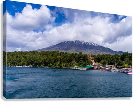 Petrohue harbor and docks by the Osorno volcano in Chile  Canvas Print