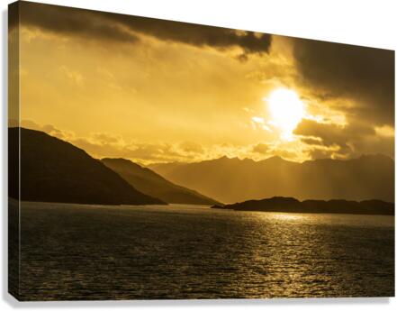 Cruise ship sailing to dawn in Beagle channel in Chile  Impression sur toile