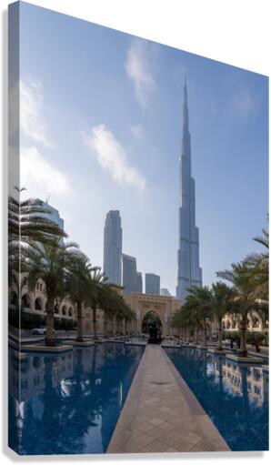 Entrance to Palace Downtown hotel in Dubai business district  Canvas Print