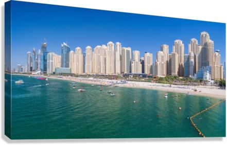 Skyline of hotels in JBR Beach above the sand and oceanfront  Canvas Print