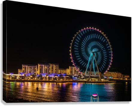 Light show on Ain Dubai observation wheel at sunset  Impression sur toile