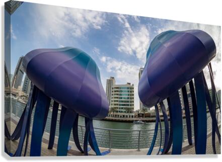 Jellyfish sculptures on promenade at Dubai Marina UAE Canvas Print