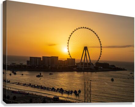Sunset behind Ain Dubai observation wheel on Bluewaters Island  Impression sur toile
