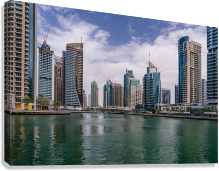 Modern buildings crowd the waterfront at Dubai Marina UAE  Impression sur toile