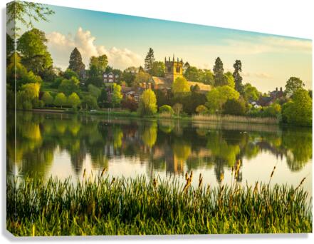View across the Mere to the town of Ellesmere in Shropshire  Canvas Print