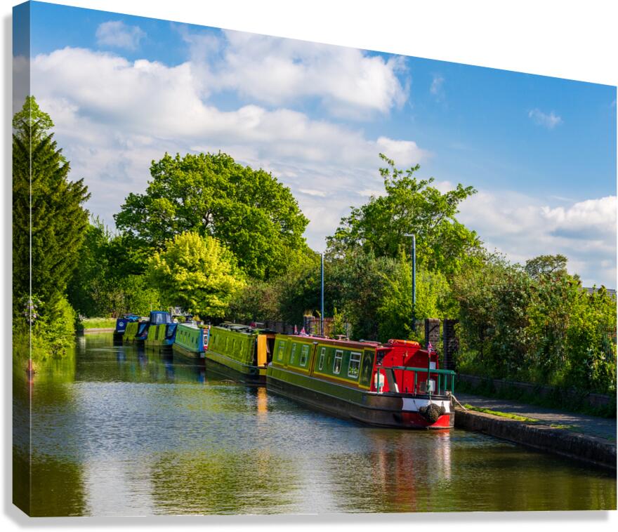 Colorful canal narrowboats in Ellesmere in Shropshire  Impression sur toile