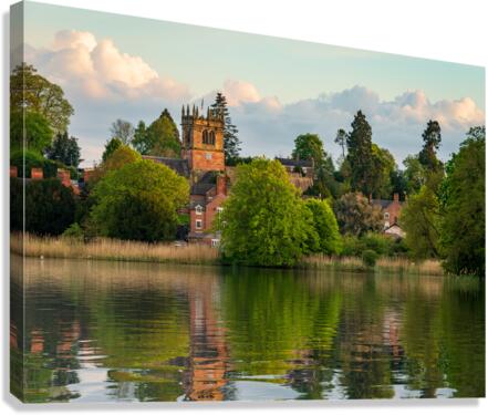 View across the Mere to the town of Ellesmere in Shropshire  Impression sur toile