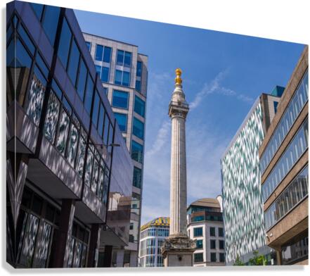 Modern office buildings surround the Monument in London  Impression sur toile