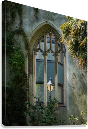 London street light seen through old windows of St Dunstan Canvas Print